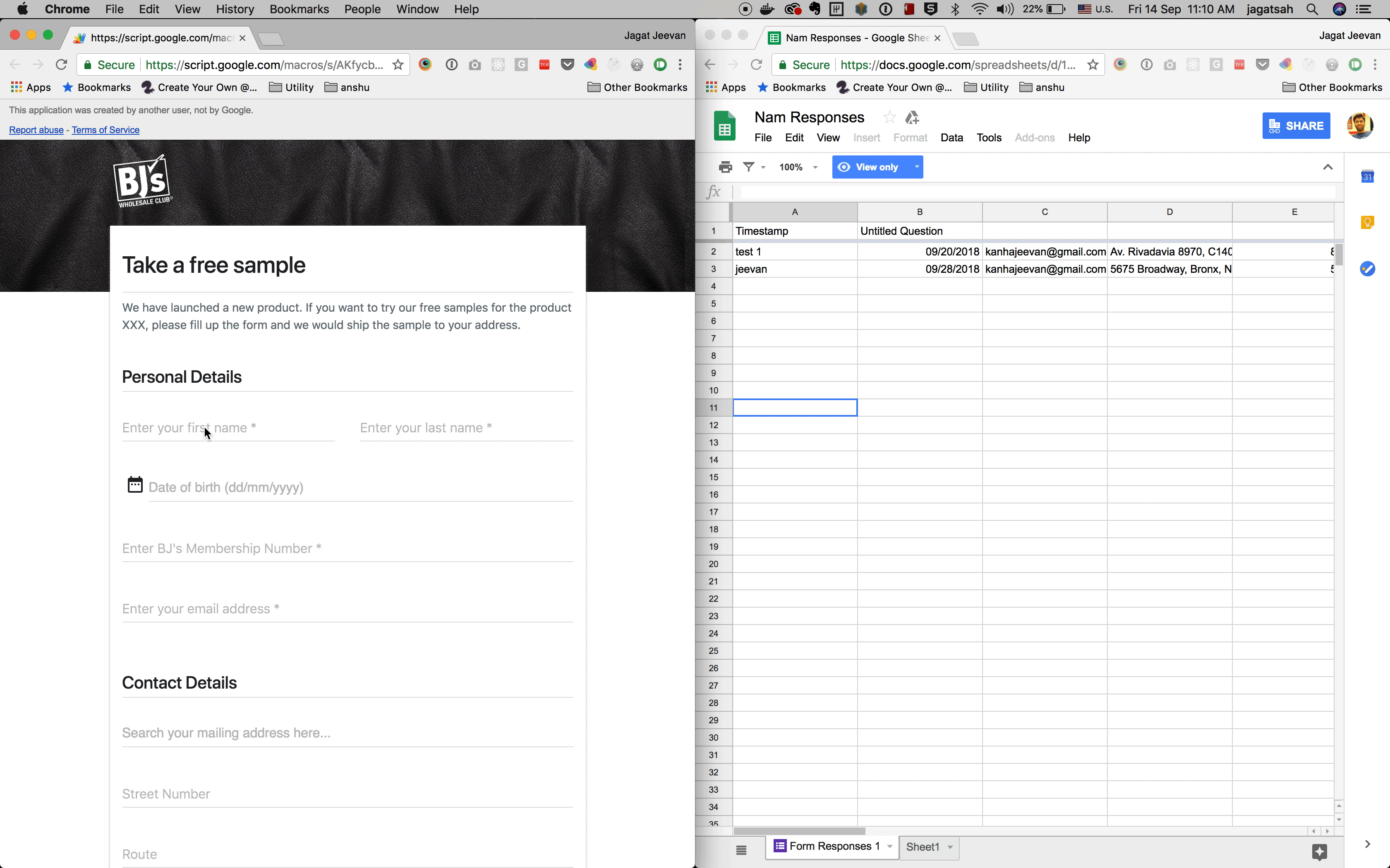 A GoogleForm for a quick survey screenshot